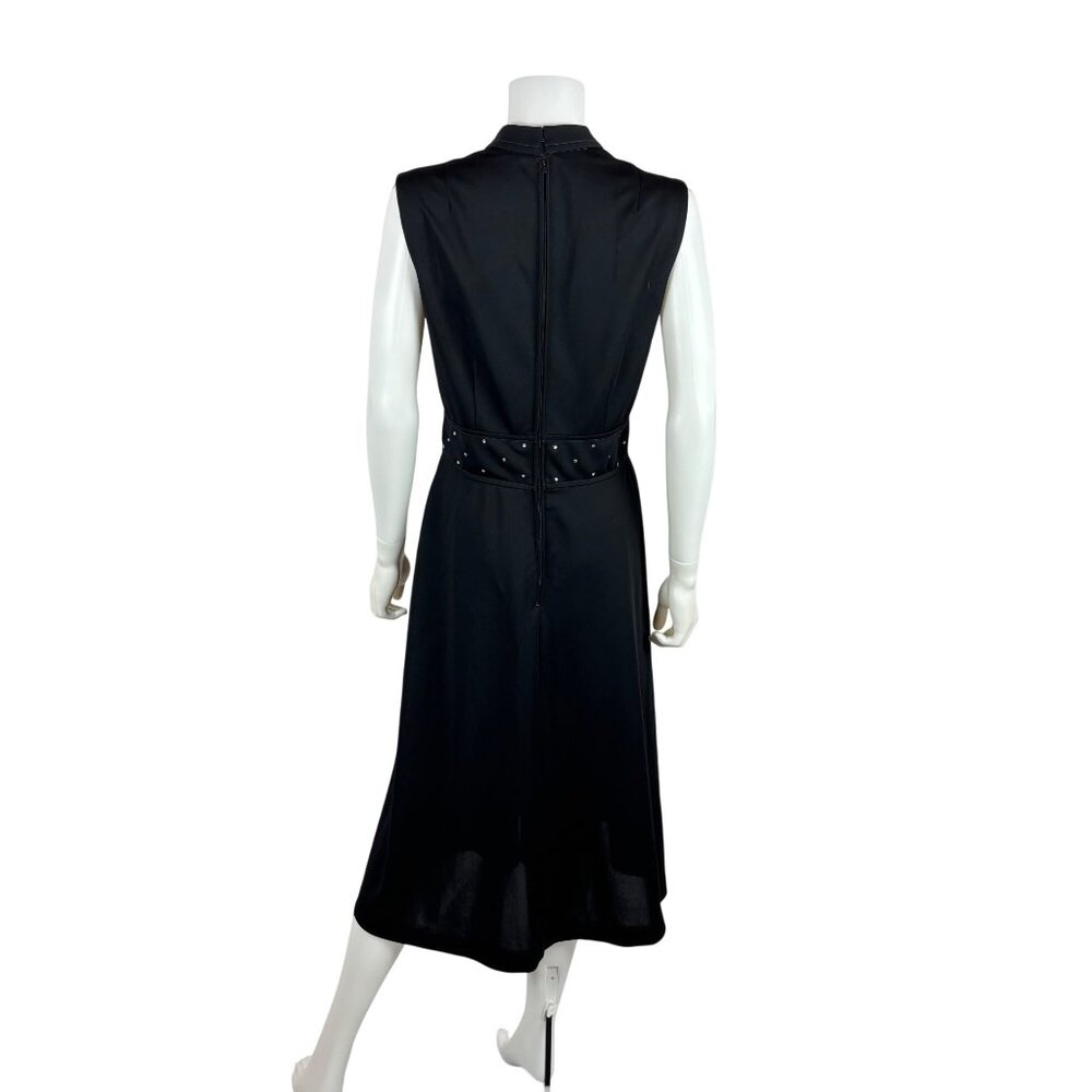 Vintage 70s Cocktail Dress Womens Medium Black Knit Silver Rhinestone Dolly Part - Picture 10 of 11